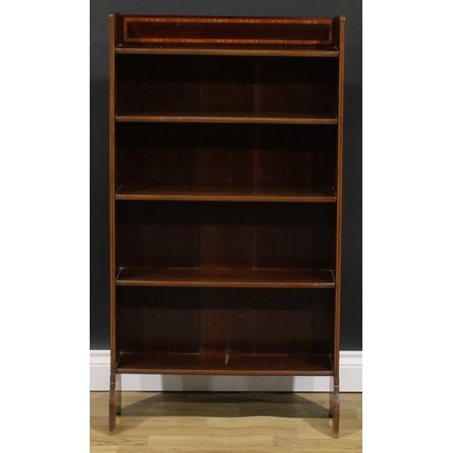 1883 - An Edwardian parcel-satinwood crossbanded mahogany open bookcase, of small proportions, 112cm high, ... 