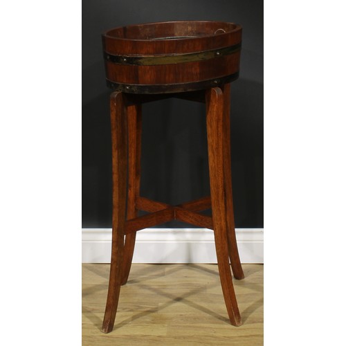 1784 - A coopered oak bloom trough or jardiniere on stand, mahogany stand, the planter stamped 7J4J153, 86.... 