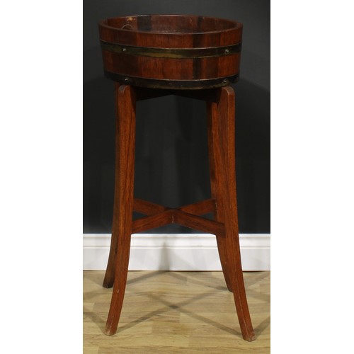 1784 - A coopered oak bloom trough or jardiniere on stand, mahogany stand, the planter stamped 7J4J153, 86.... 