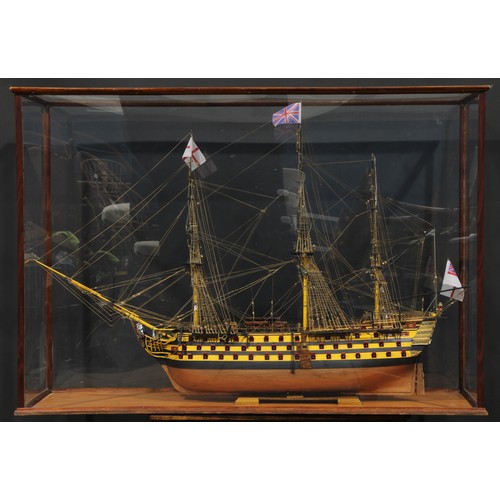 1802 - A large scratch-built maritime ship model, HMS Victory, cased, 93cm high, 135cm wide, 50cm deep