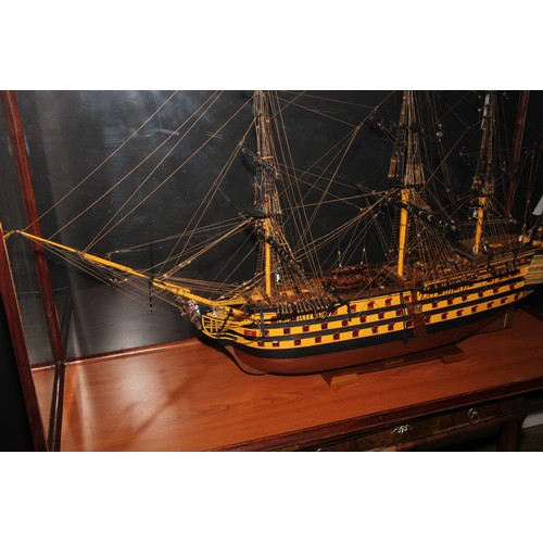 1802 - A large scratch-built maritime ship model, HMS Victory, cased, 93cm high, 135cm wide, 50cm deep