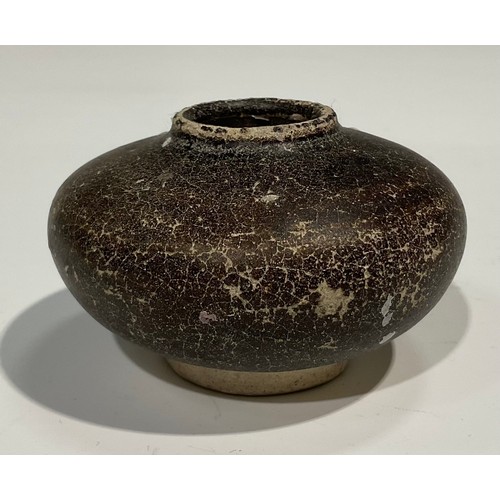 492 - Shipwreck cargo - a compressed ovoid earthenware ointment pot, a similar jar and cover; two blue and... 