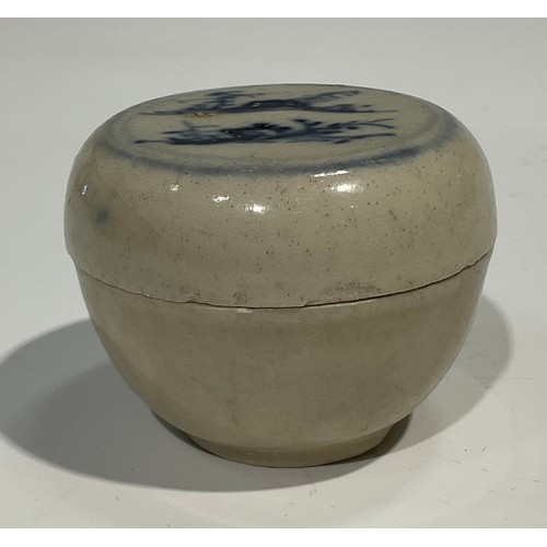 492 - Shipwreck cargo - a compressed ovoid earthenware ointment pot, a similar jar and cover; two blue and... 