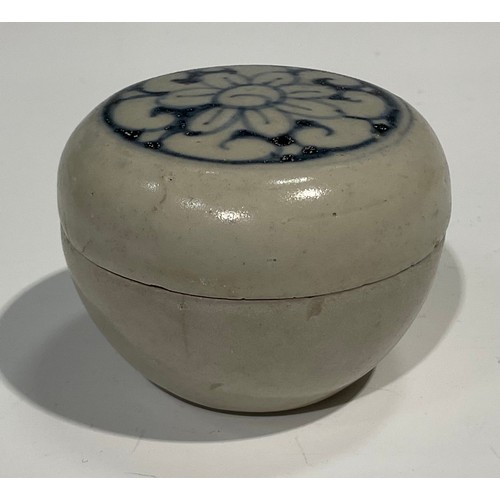 492 - Shipwreck cargo - a compressed ovoid earthenware ointment pot, a similar jar and cover; two blue and... 