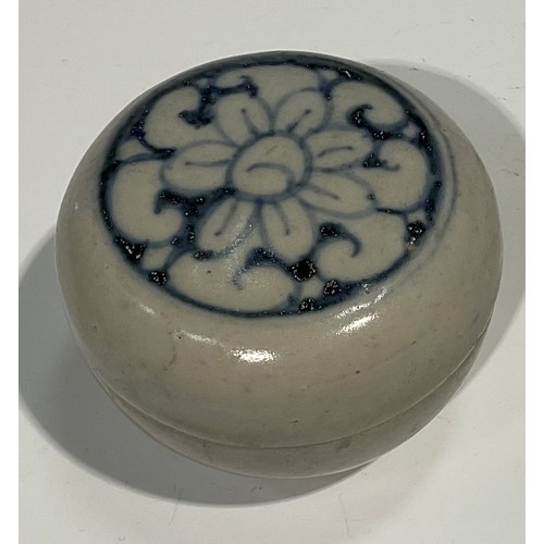 492 - Shipwreck cargo - a compressed ovoid earthenware ointment pot, a similar jar and cover; two blue and... 