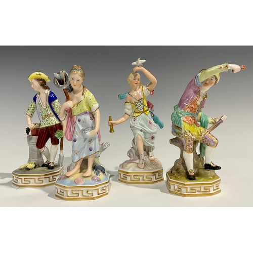 254 - A set of four Samson Hancock figures allegorical of the elements, air with a bird and bugle, water w... 