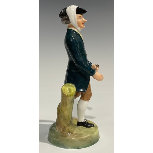 143 - A Samson Hancock Derby figure of Dr Syntax standing wearing a green jacket, brown britches and a tri... 