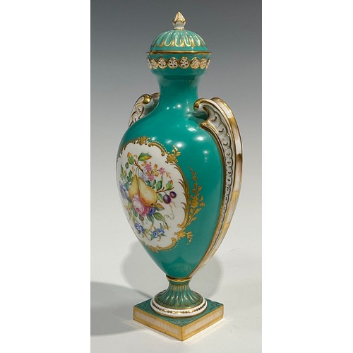 169 - A mid 19th century Coalport pedestal vase and cover, painted by Wm Cook, with oval cartouches with f... 