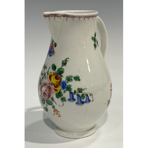 135 - A rare Plymouth hot water jug, finely painted with a bouquet of flowers and scattered flower sprays,... 