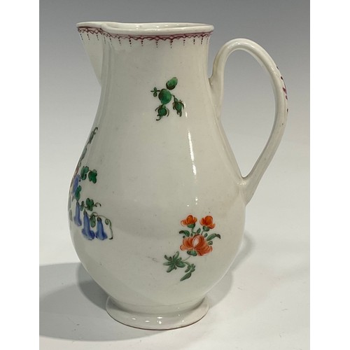 135 - A rare Plymouth hot water jug, finely painted with a bouquet of flowers and scattered flower sprays,... 