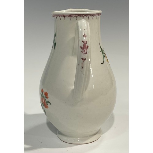 135 - A rare Plymouth hot water jug, finely painted with a bouquet of flowers and scattered flower sprays,... 