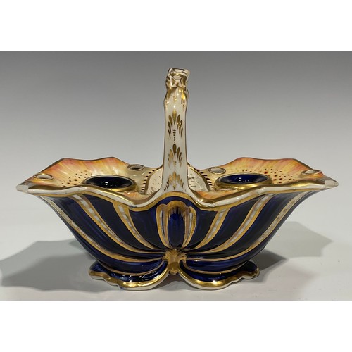 157 - An English porcelain inkstand in the shape of a basket of naturalistic form, with two removable inkw... 