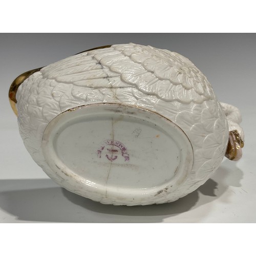 157 - An English porcelain inkstand in the shape of a basket of naturalistic form, with two removable inkw... 