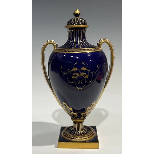 128 - A Minton two handled pedestal vase and cover, strongly attributed to Antonin Boullemier, decorated w... 