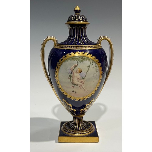 128 - A Minton two handled pedestal vase and cover, strongly attributed to Antonin Boullemier, decorated w... 