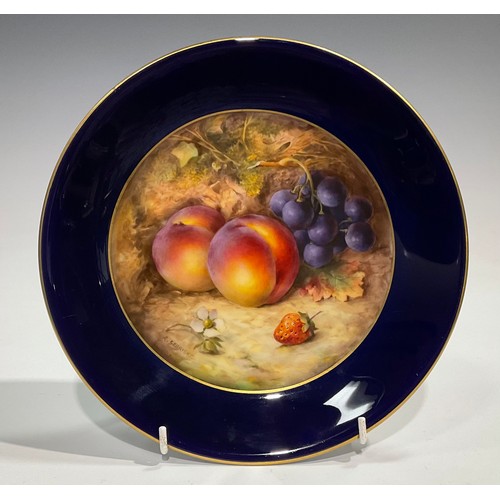 193 - A Royal Worcester circular plate, painted by R. Sebright, signed, the field with peaches, grapes and... 