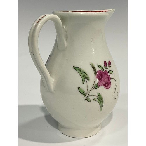 227 - A Worcester sparrow beak jug, painted with roses and rose buds, the interior with crows foot border,... 