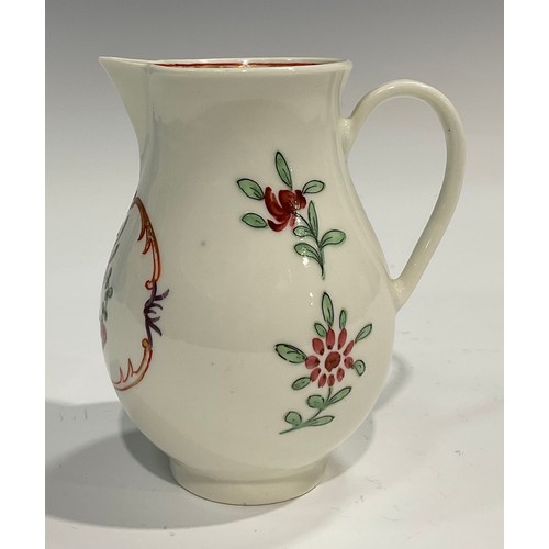 224 - A Worcester sparrow beak jug, painted in Chinese export style with flowers in an oval panel, further... 