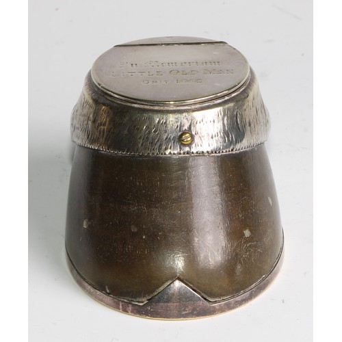 2729 - Rowland Ward & Co - a Victorian E.P.N.S mounted taxidermy horse hoof inkwell, the hinged cover inscr... 