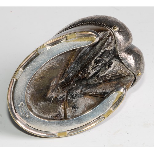 2729 - Rowland Ward & Co - a Victorian E.P.N.S mounted taxidermy horse hoof inkwell, the hinged cover inscr... 