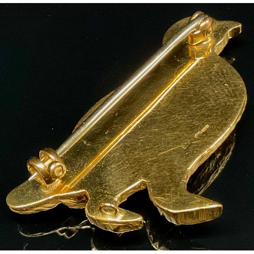 1308 - A 18ct gold grouse brooch, ruby eye, 4cm long, 10.5g gross