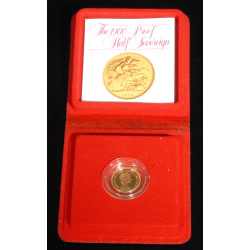 2203 - An Elizabeth II gold proof half sovereign, 1980, George and the Dragon to verso, cased with certific... 