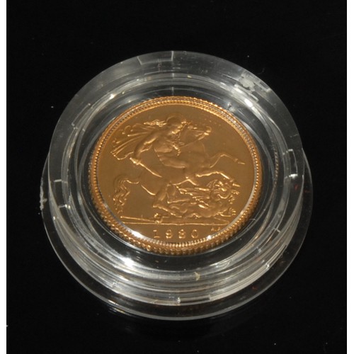 2203 - An Elizabeth II gold proof half sovereign, 1980, George and the Dragon to verso, cased with certific... 