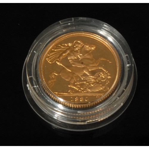 2204 - An Elizabeth II gold proof sovereign, 1980, cased with certificate