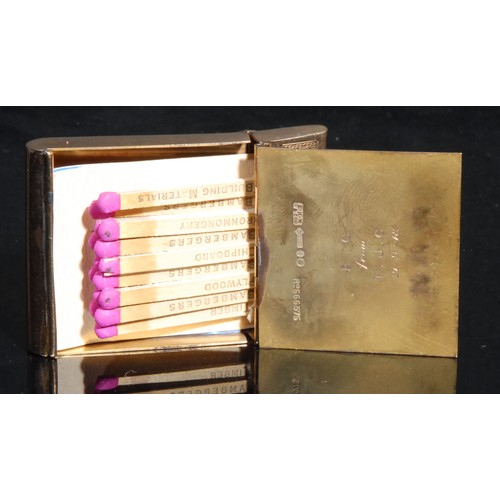 2278 - An unusual rectangular 9ct gold book match case, hinged to access the match, engine turned, 33.2g, 6... 