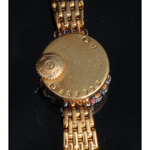 1293 - A ladies diamond set 18ct gold Jaeger-LeCoultre cocktail watch, champagne dial, baton hour markers, ... 