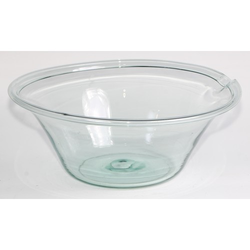 2455 - A George III aqua glass cream separator, folded rim, ground pontil mark, 33cm diameter x 13cm high