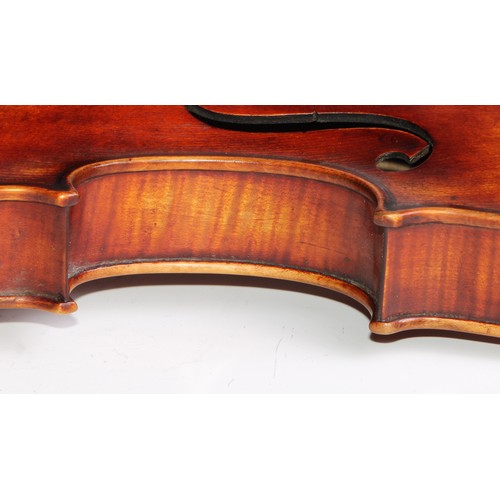 1875 - An Austrian violin, the one-piece back 60cm excluding button, paper label, Martinus Stoss, fecit Vie... 