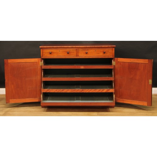 1635 - A 19th century mahogany low press cupboard, rectangular top above a pair of cockbeaded frieze drawer... 