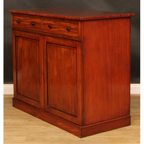 1635 - A 19th century mahogany low press cupboard, rectangular top above a pair of cockbeaded frieze drawer... 