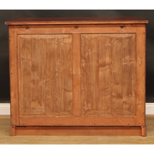 1635 - A 19th century mahogany low press cupboard, rectangular top above a pair of cockbeaded frieze drawer... 