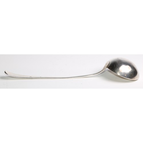 795 - A Portuguese silver soup ladle, 32cm long, monogram maker's mark, Porto, 19th century