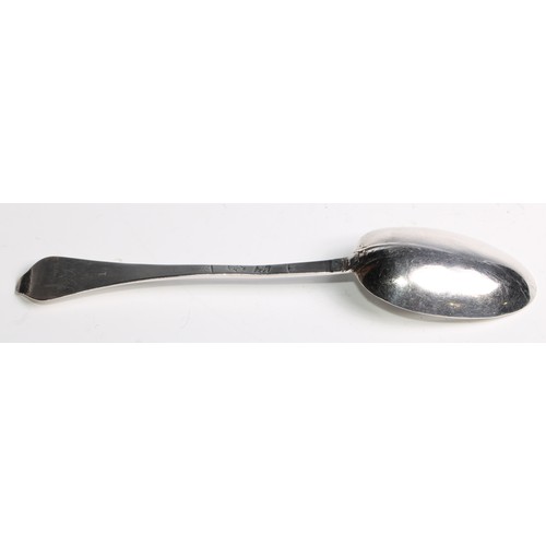 796 - A Queen Anne Britannia silver Dog Nose pattern spoon, 20cm long, marks worn, possibly Chester, c.170... 