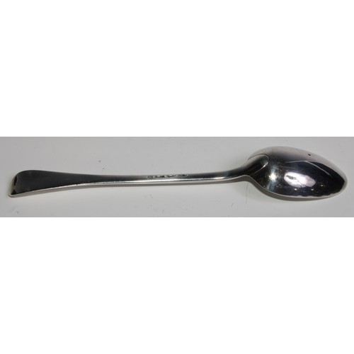 801 - An 18th century silver Hanoverian pattern basting spoon, of substantial gauge, 30.5cm long, indistin... 