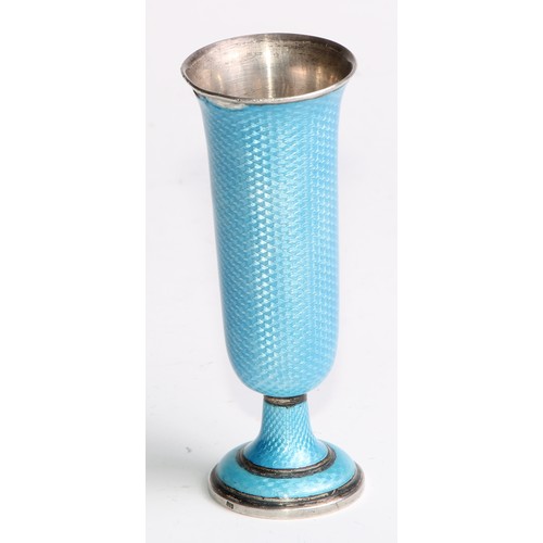 874 - A Continental silver and guilloche enamel trumpet shaped miniature goblet, 9.5cm high, c.1930