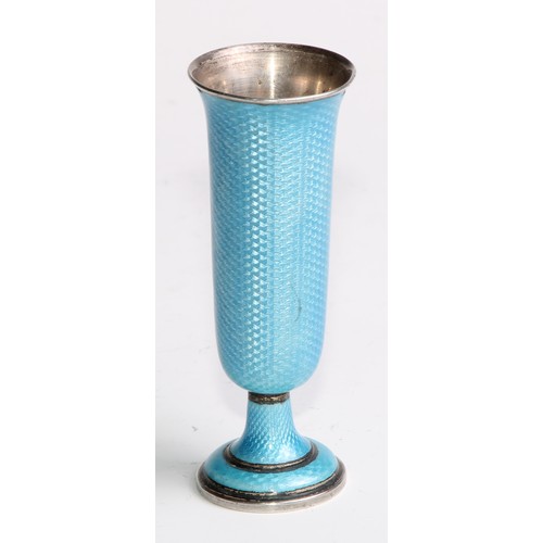 874 - A Continental silver and guilloche enamel trumpet shaped miniature goblet, 9.5cm high, c.1930