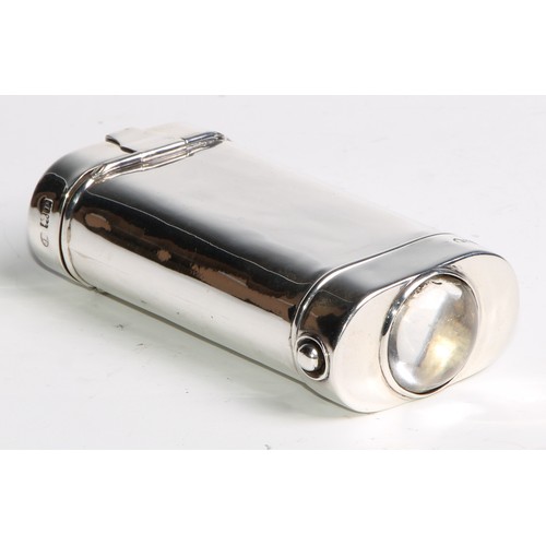 1195 - An unusual George V silver pocket torch, hinged cover, 10cm long, London 1910