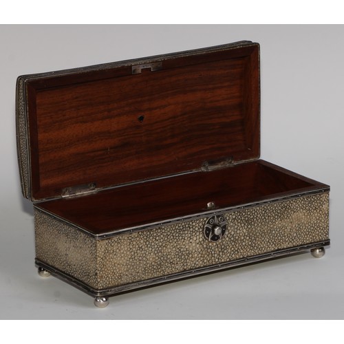 1213 - John Paul Cooper (1869 - 1933) - an Arts and Crafts silver mounted shagreen domed rectangular box, h... 