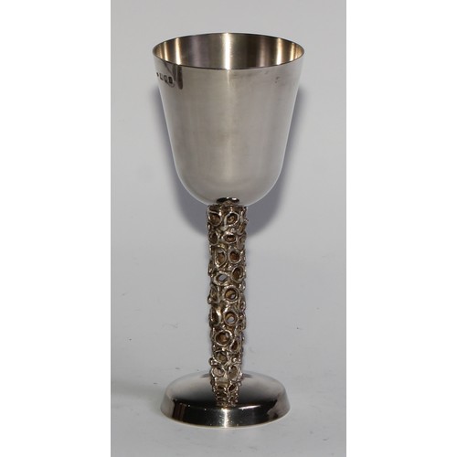 1210 - Graham Watling (Bn.1930) - a set of four Elizabeth II silver wine goblets, plain bell shaped bowls, ... 