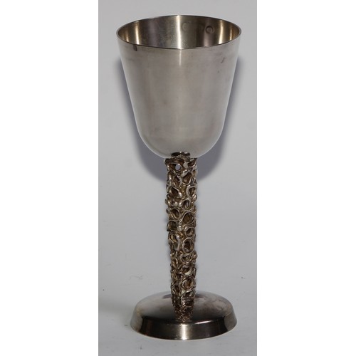 1210 - Graham Watling (Bn.1930) - a set of four Elizabeth II silver wine goblets, plain bell shaped bowls, ... 