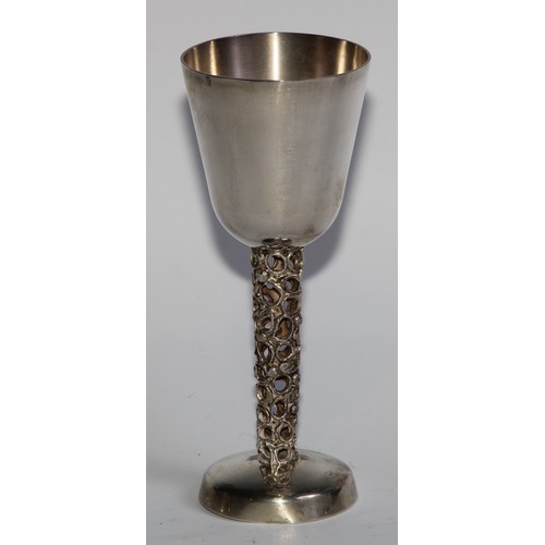 1210 - Graham Watling (Bn.1930) - a set of four Elizabeth II silver wine goblets, plain bell shaped bowls, ... 