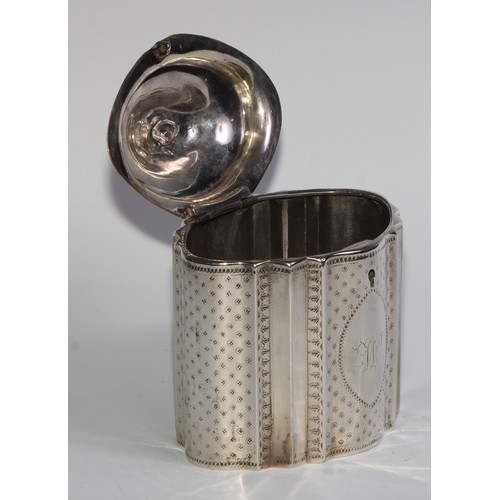 921 - A George III silver commode shaped tea caddy, hingedc domed cover with chinoiserie finial, bright-cu... 