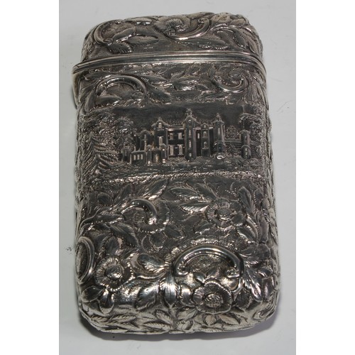 1153 - An early Victorian silver castle top cigar case, embossed with a view of Abbotsford, Home of Sir Wal... 