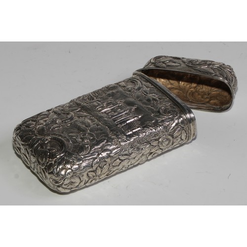 1153 - An early Victorian silver castle top cigar case, embossed with a view of Abbotsford, Home of Sir Wal... 