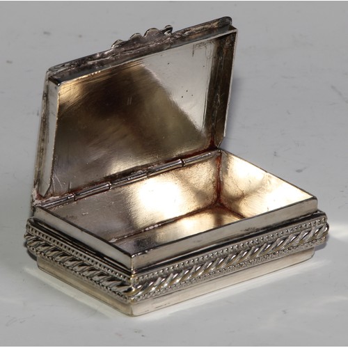 2168 - A 19th century silver plated rectangular snuff box, the base engraved with a harbour and a sailing s... 