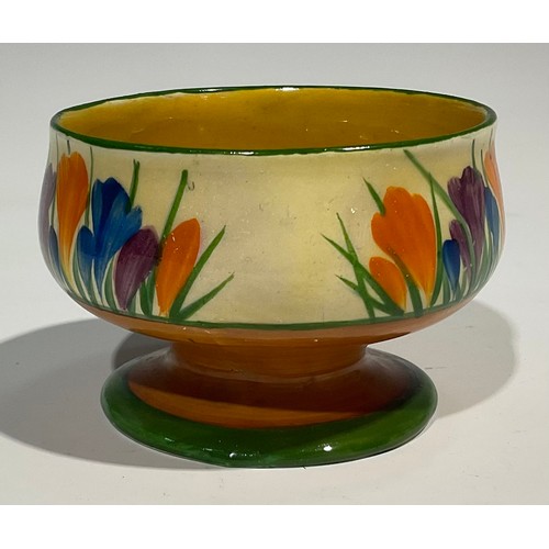 13 - A Clarice Cliff Crocus pattern two handled bowl, 17.5cm wide, printed Newport Pottery marks; a Crocu... 